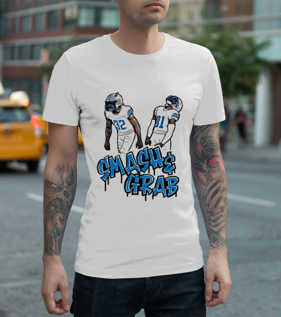 Detroit Lions Smash And Grab Football Players 32 And 31 Sports Fan Gear T-Shirt