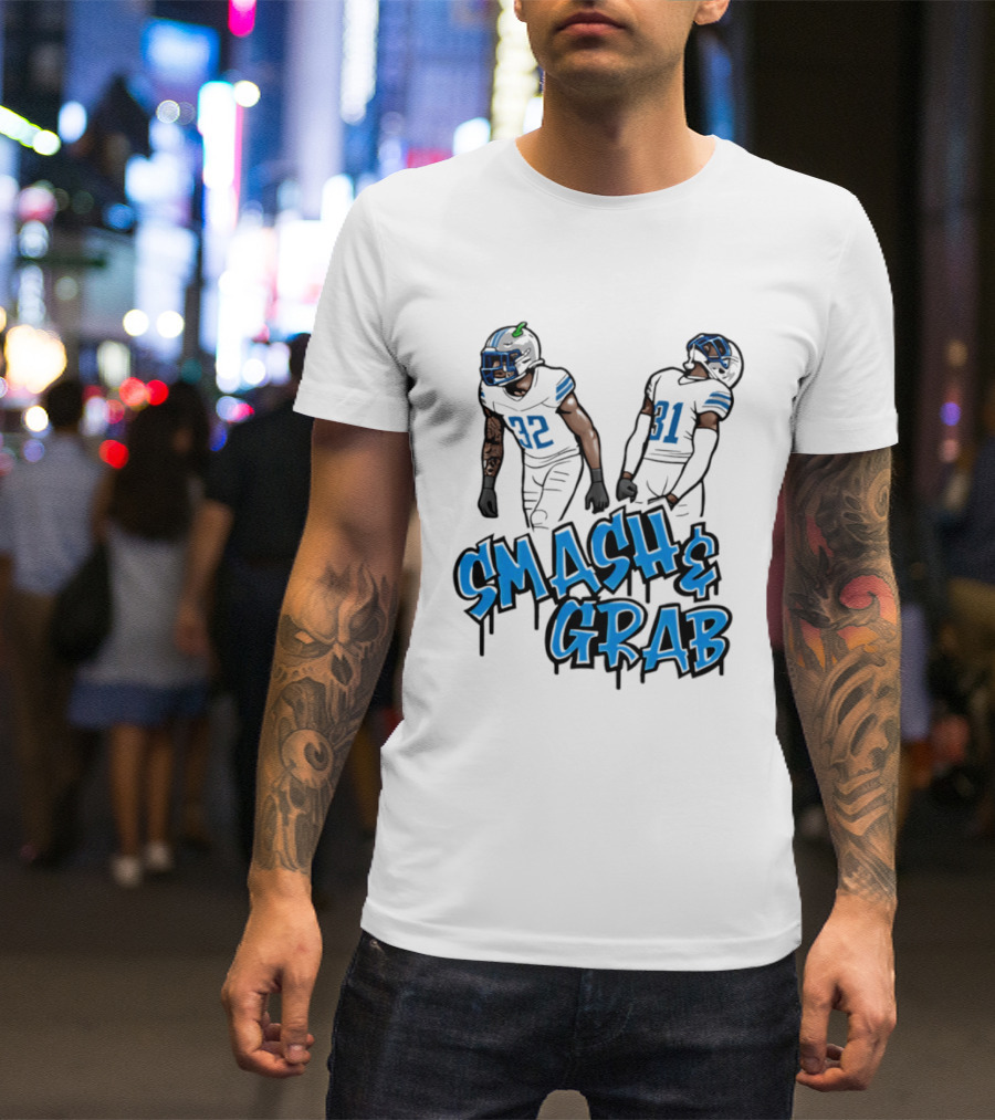 Detroit Lions Smash And Grab Football Players 32 And 31 Sports Fan Gear T-Shirt