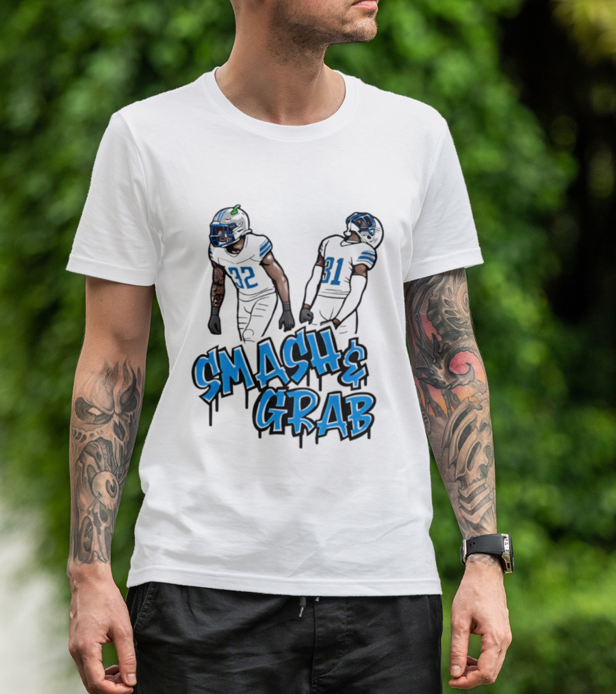 Detroit Lions Smash And Grab Football Players 32 And 31 Sports Fan Gear T-Shirt