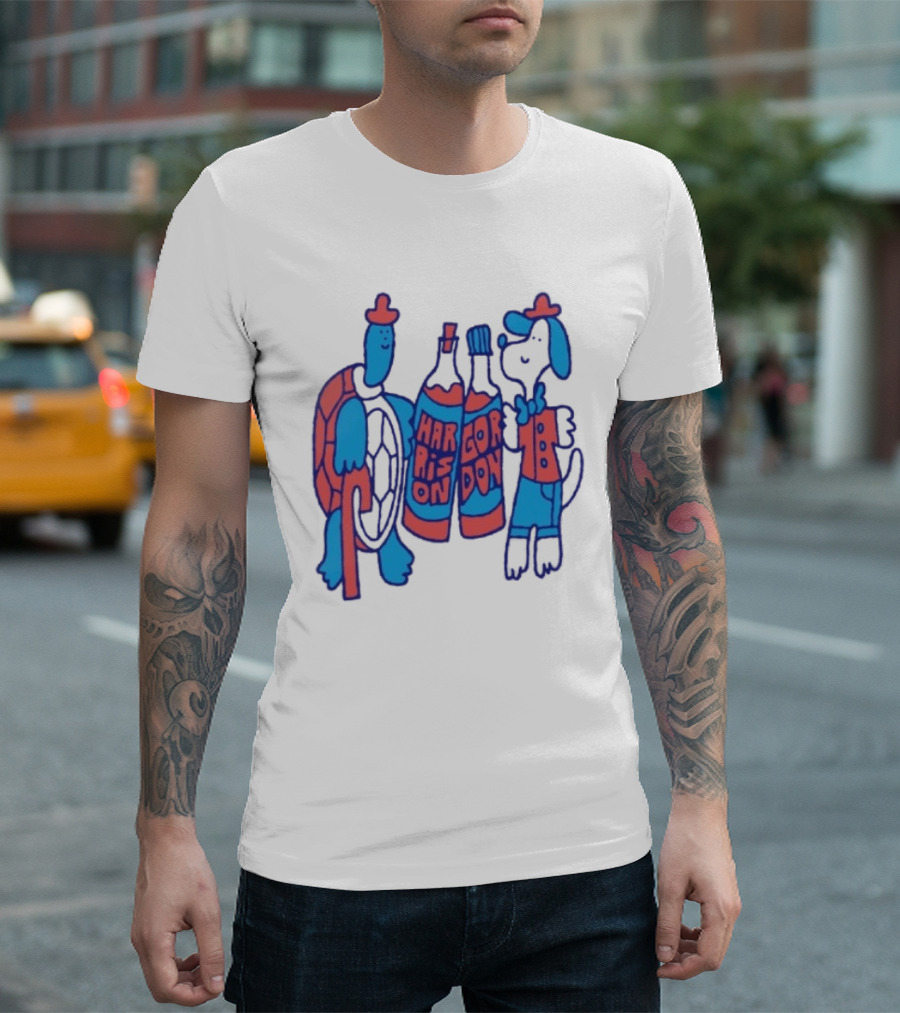Harrison Gordon Honey TV Turtle Dog Duo With Bottles T-Shirt