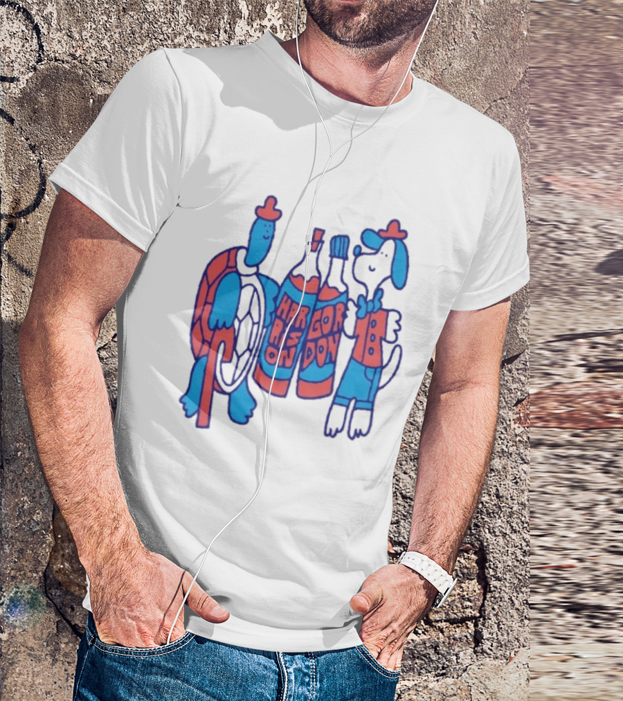 Harrison Gordon Honey TV Turtle Dog Duo With Bottles T-Shirt