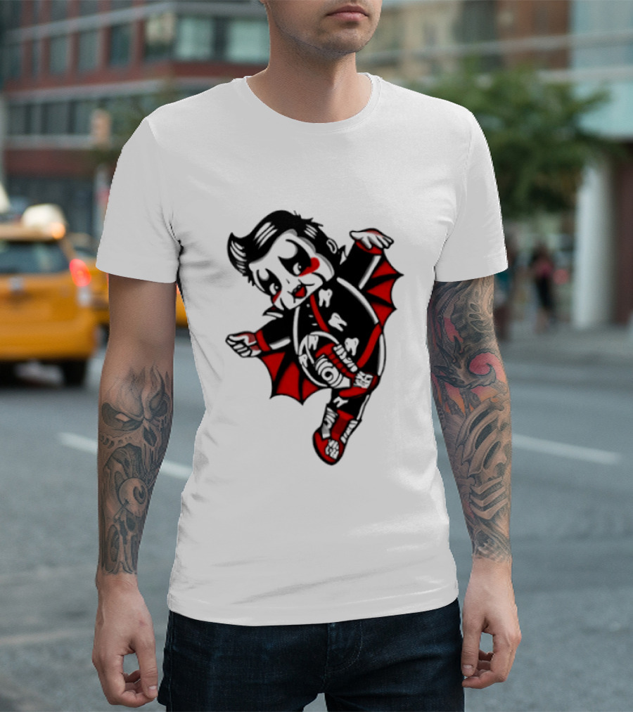 Little Vampire Kewpie Doll With Wings Teeth And Red Details T-Shirt