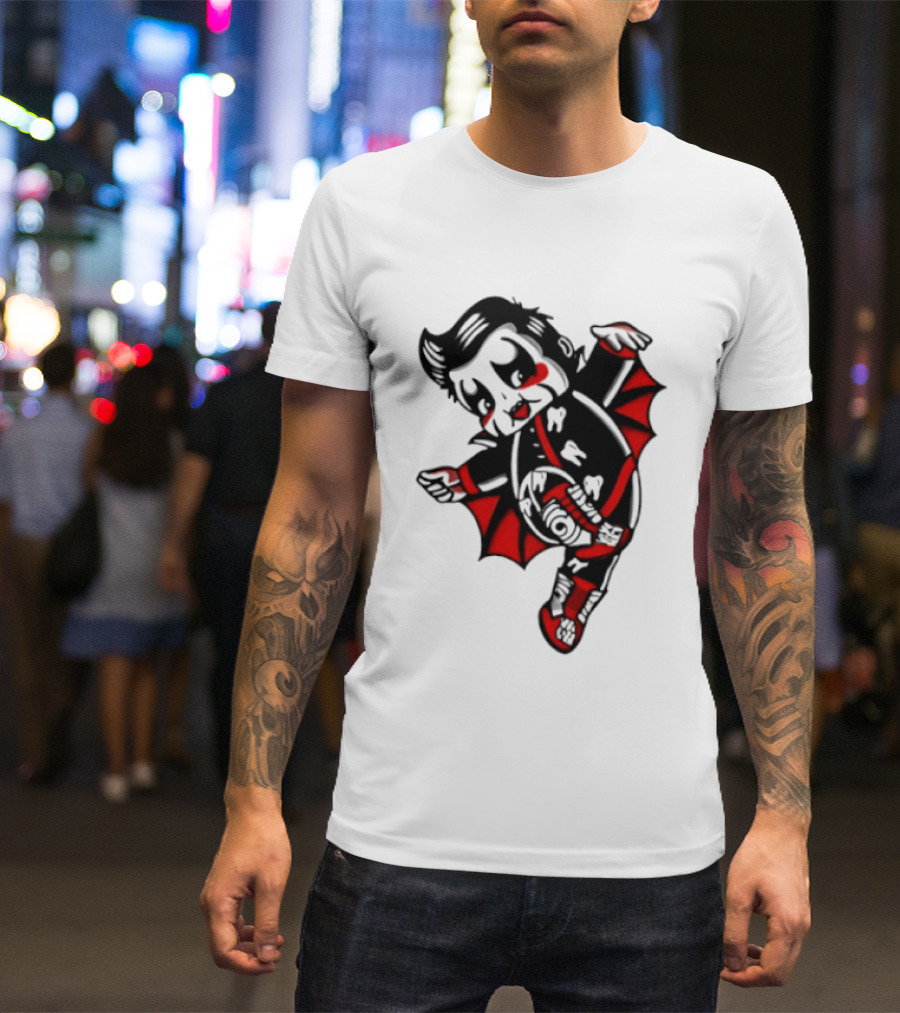 Little Vampire Kewpie Doll With Wings Teeth And Red Details T-Shirt