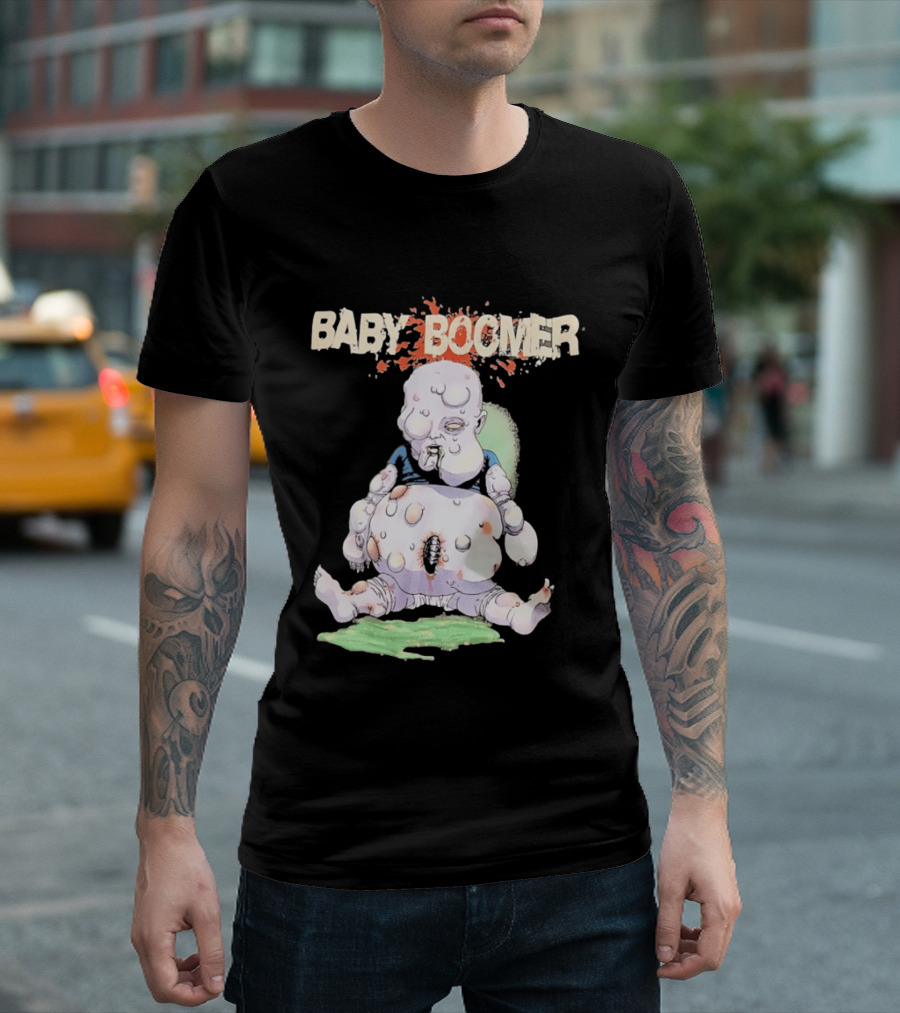 Baby Boomer Zombie Mutant Infant Horror Creepy Cartoon Character Rugged T-Shirt