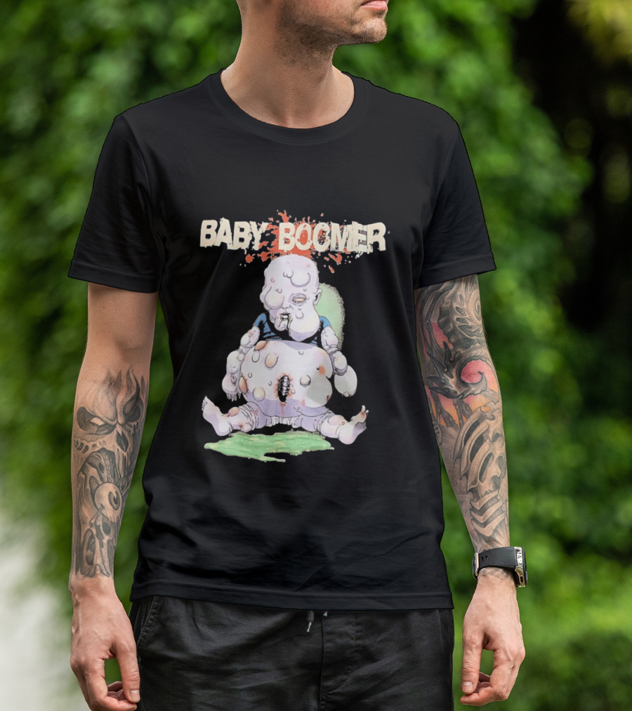 Baby Boomer Zombie Mutant Infant Horror Creepy Cartoon Character Rugged T-Shirt