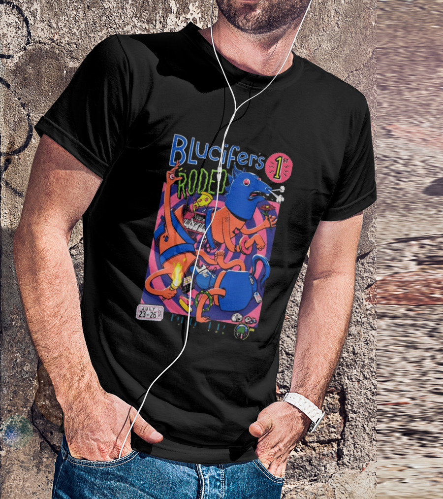 Blucifer's First Rodeo Denver CO July 23 26 2026 Colorful Cartoon T-Shirt