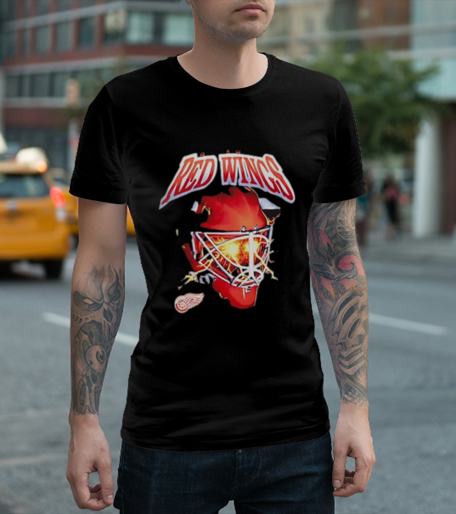 Detroit Red Wings Goalie Mask Red Lightning Burst T-Shirt