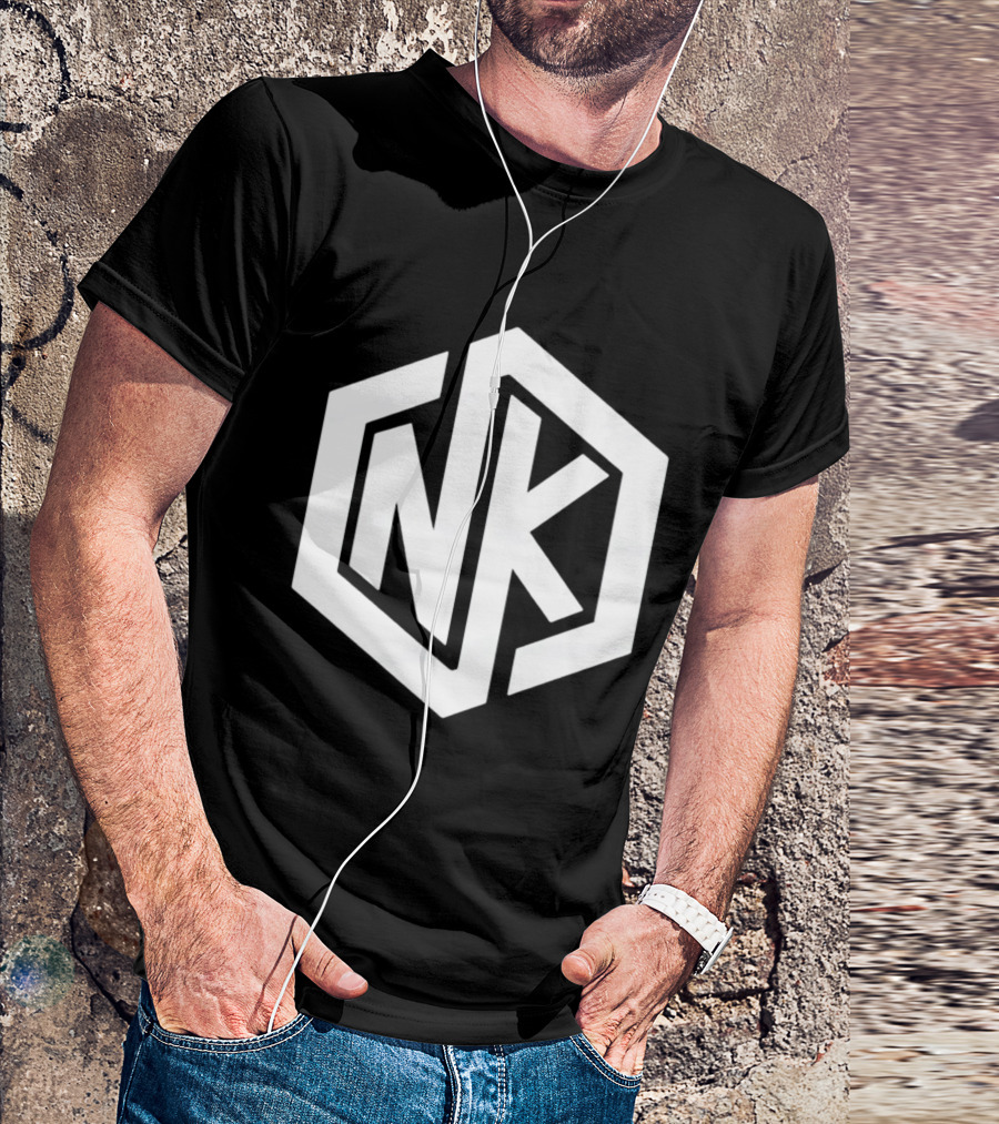 NK Minimalist Hexagon Symbol White Marble Effect T-Shirt