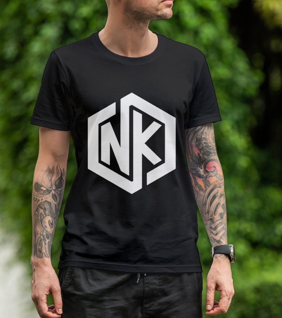 NK Minimalist Hexagon Symbol White Marble Effect T-Shirt