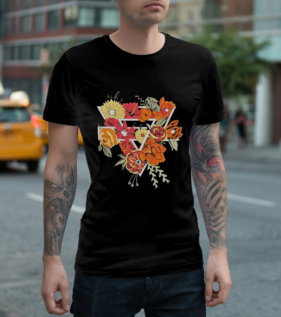Floral Geometric Triangle Botanical Flowers Garden Blossom T-Shirt