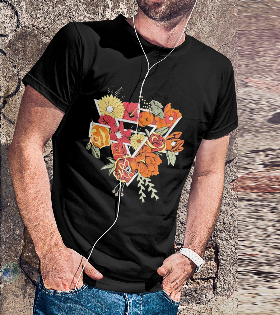 Floral Geometric Triangle Botanical Flowers Garden Blossom T-Shirt