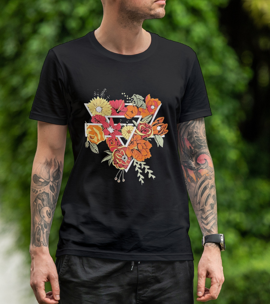 Floral Geometric Triangle Botanical Flowers Garden Blossom T-Shirt