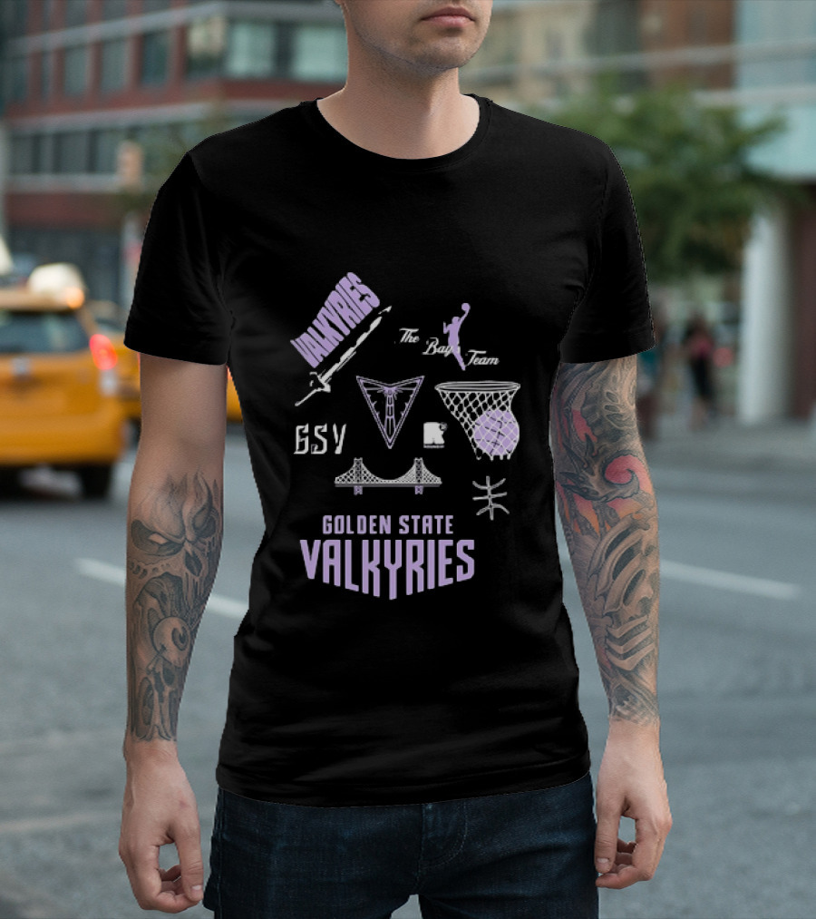 Golden State Valkyries The Bay's Team Basketball Collage GSV Bridge Sword T-Shirt