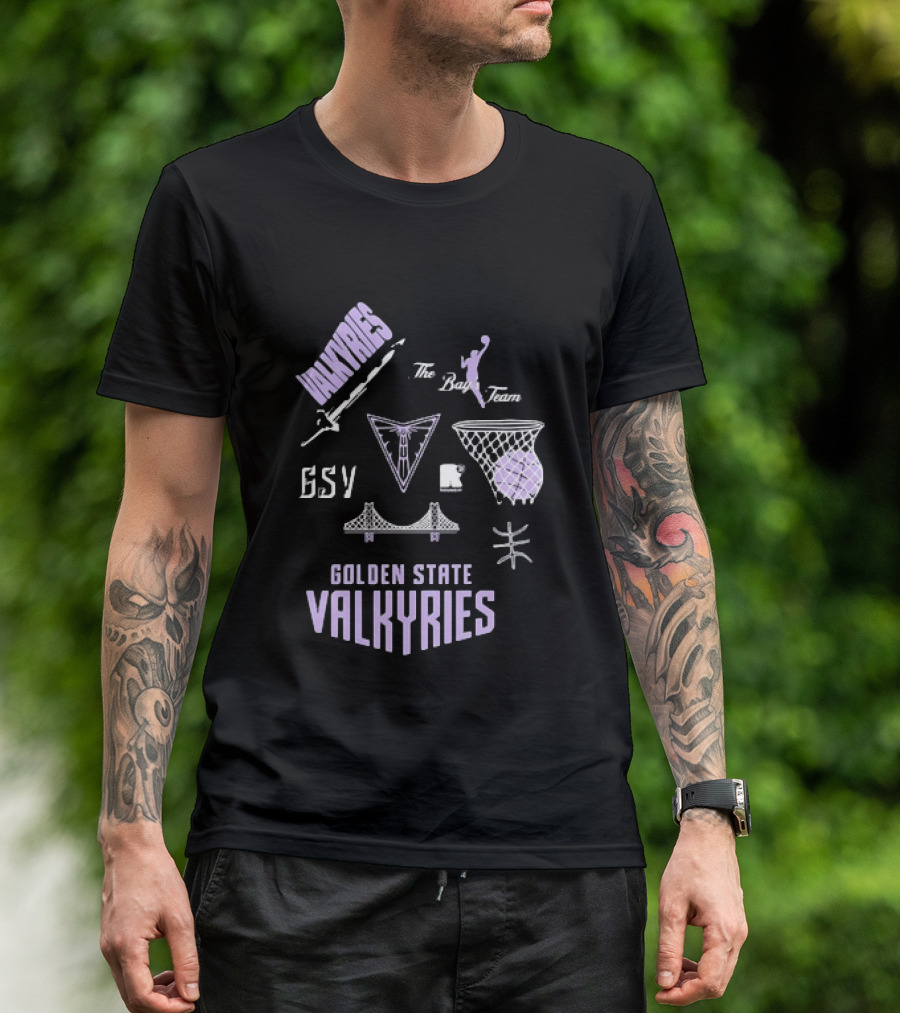 Golden State Valkyries The Bay's Team Basketball Collage GSV Bridge Sword T-Shirt