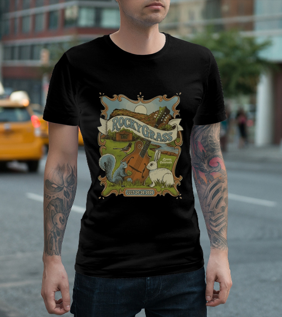 RockyGrass Festival July 24 26 2026 Planet Bluegrass Ranch Lyons Colorado Wildlife And Banjo Scenery T-Shirt