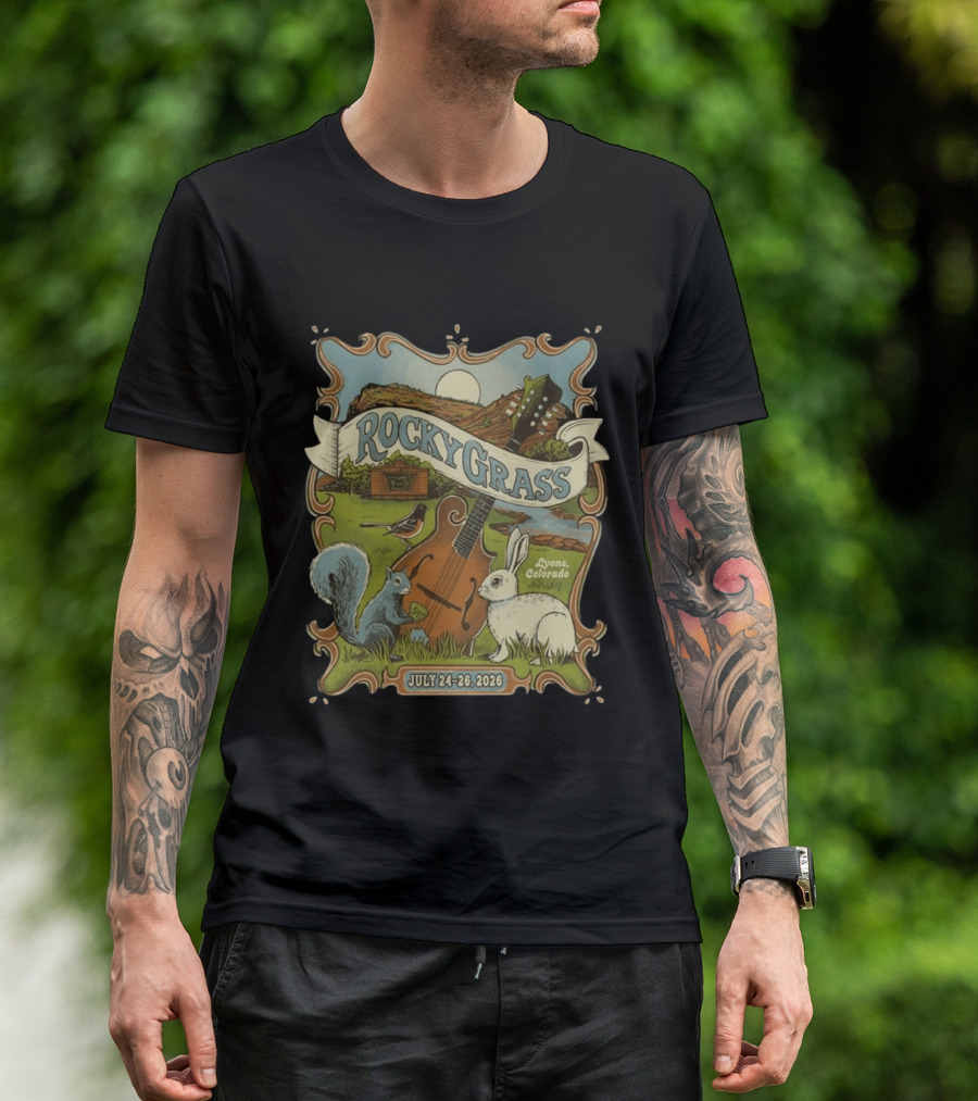 RockyGrass Festival July 24 26 2026 Planet Bluegrass Ranch Lyons Colorado Wildlife And Banjo Scenery T-Shirt