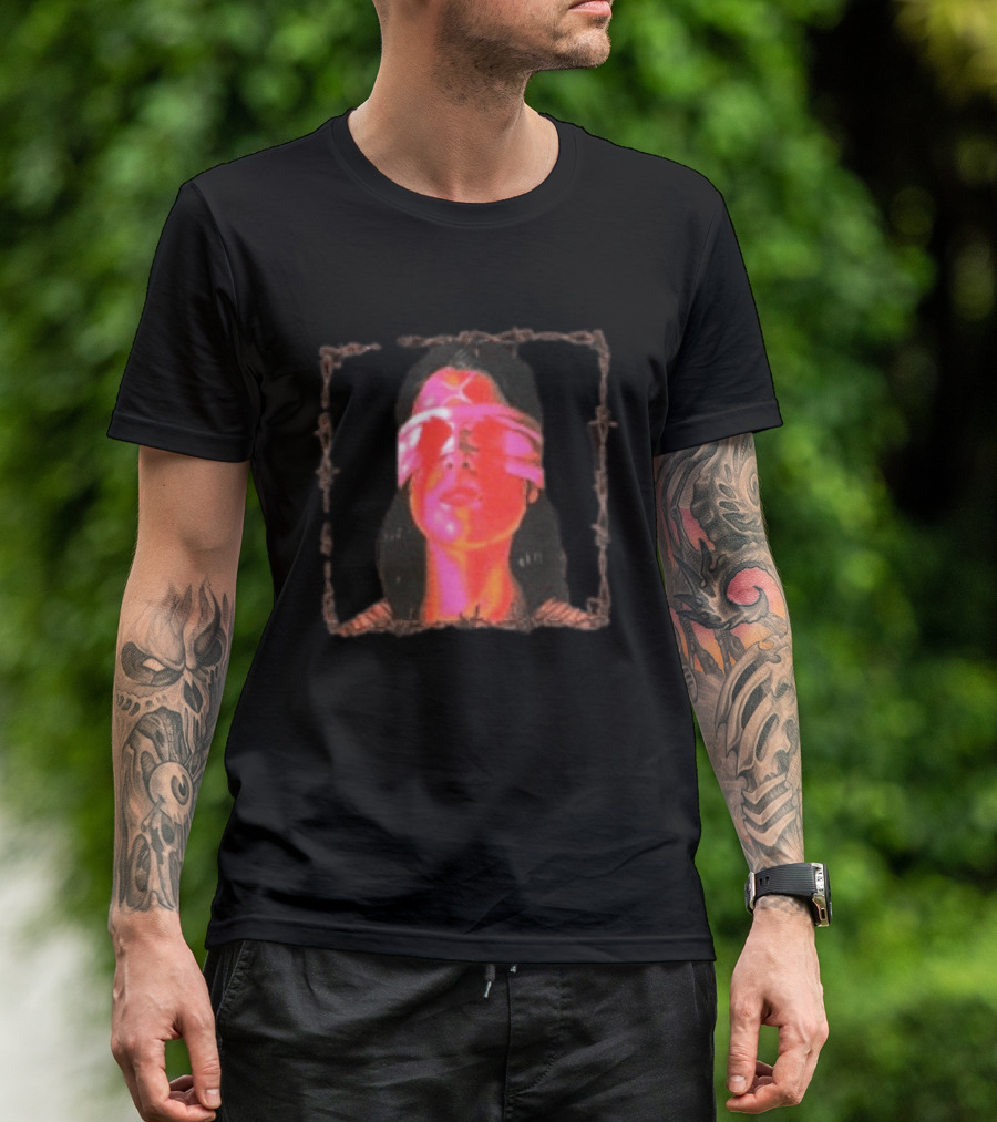 Machin3gir1 Psychowarrior Blindfolded Portrait With Pink Neon Glow T-Shirt