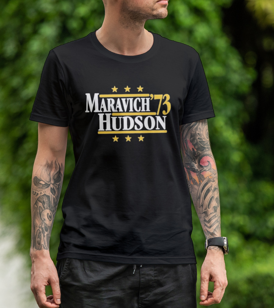 Maravich Hudson 1973 Atlanta Hawks Basketball Stars T-Shirt