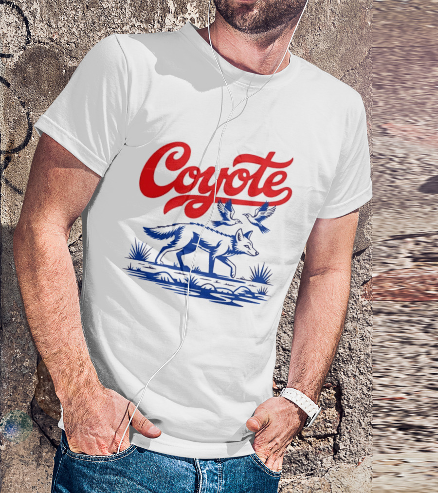 Coyote With Birds In Desert Scene Wild Western Desert T-Shirt