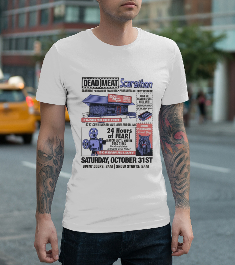 Dead Meat Scarathon 24 Hours Of Scary Movies October 31st Event T-Shirt