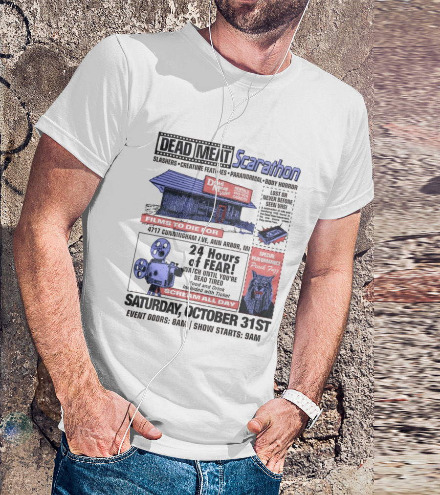 Dead Meat Scarathon 24 Hours Of Scary Movies October 31st Event T-Shirt
