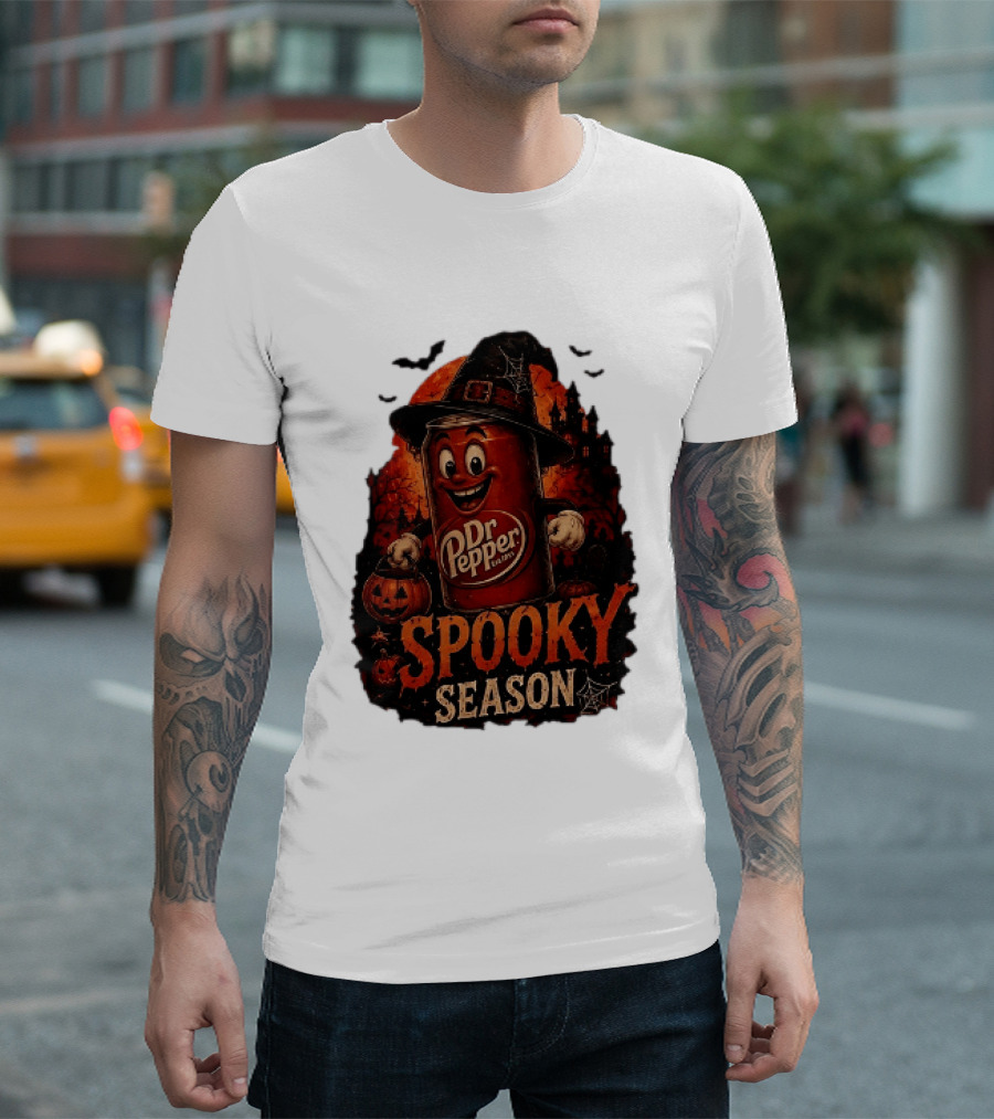 Dr Pepper Halloween Witch Can Spooky Season With Jack O' Lantern And Bats T-Shirt