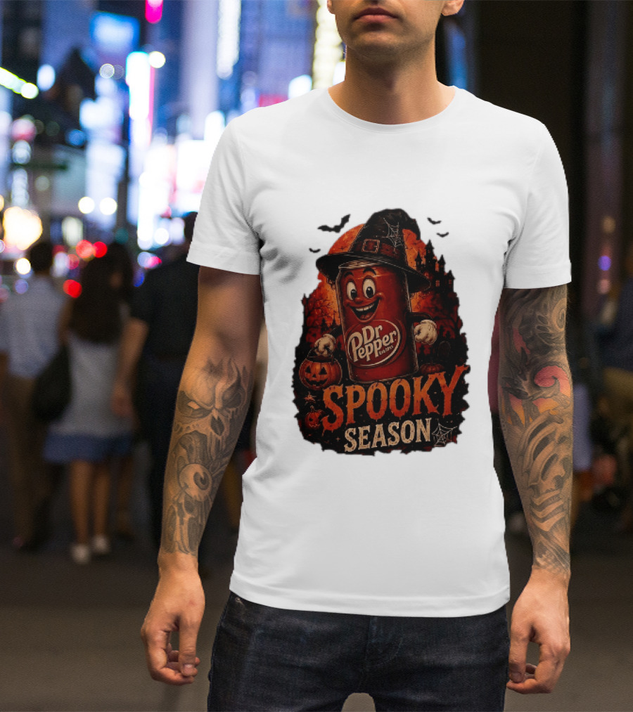 Dr Pepper Halloween Witch Can Spooky Season With Jack O' Lantern And Bats T-Shirt