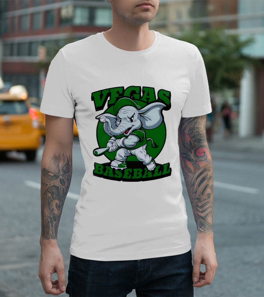 Vegas Baseball Elephant Batting Green T-Shirt