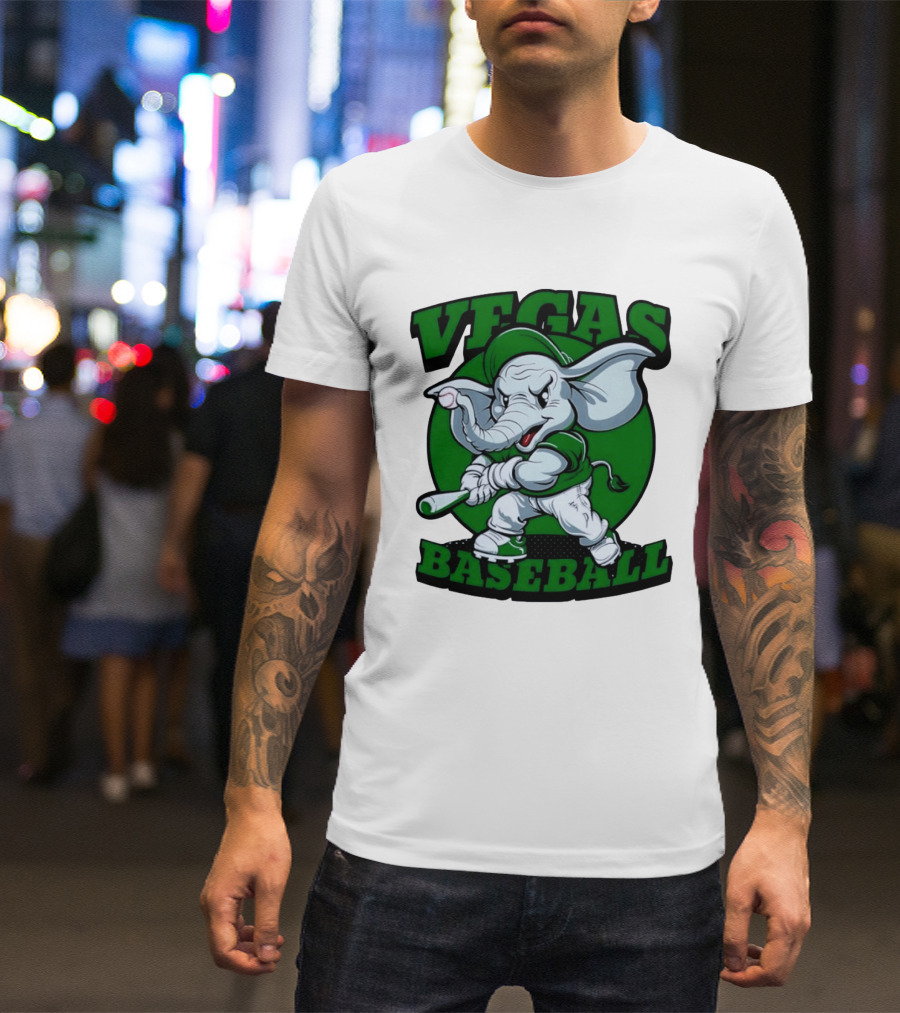 Vegas Baseball Elephant Batting Green T-Shirt
