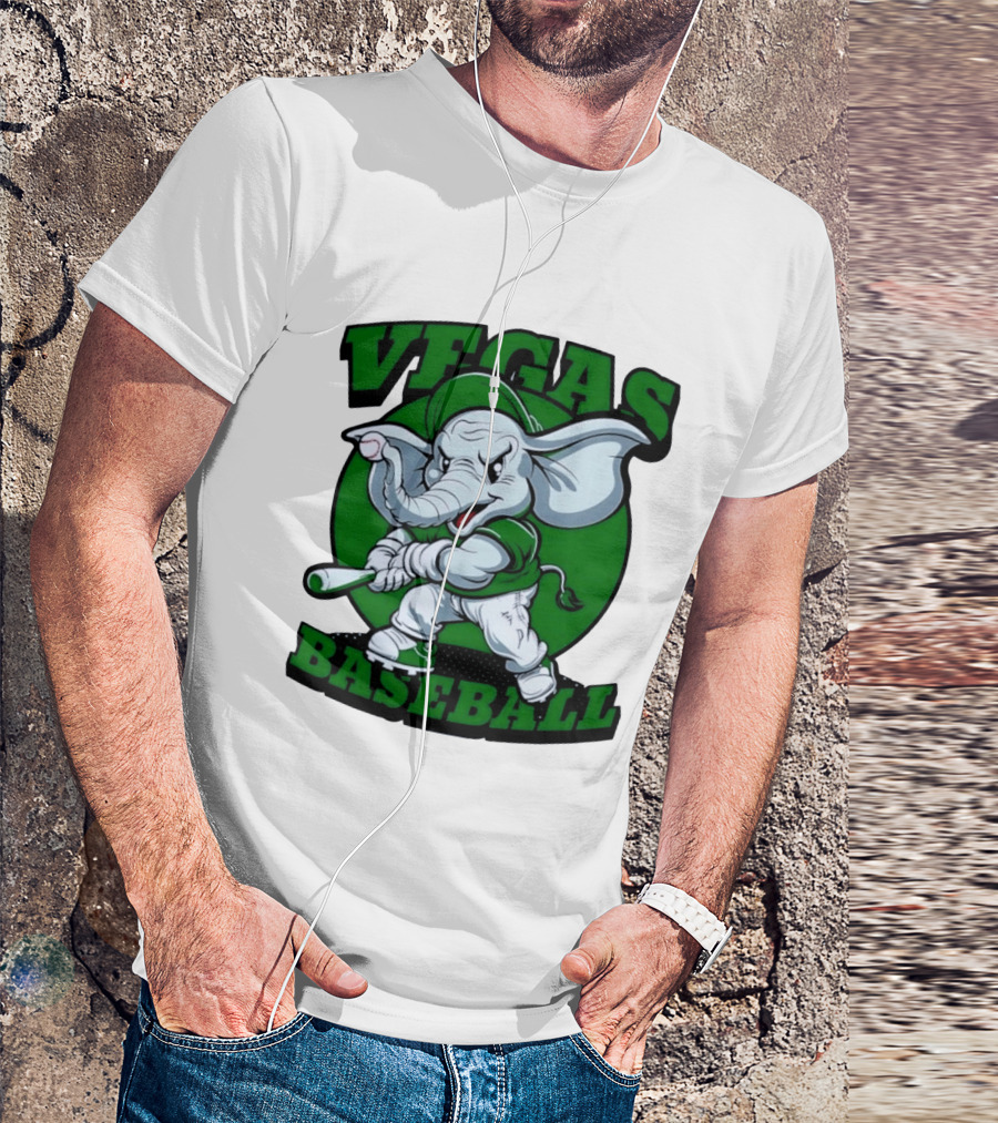 Vegas Baseball Elephant Batting Green T-Shirt