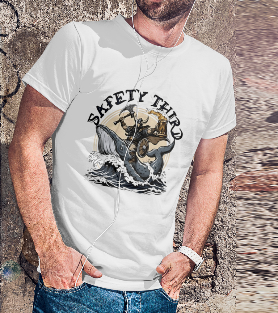 Viking Riding Whale With Beer Horn Safety Third T-Shirt
