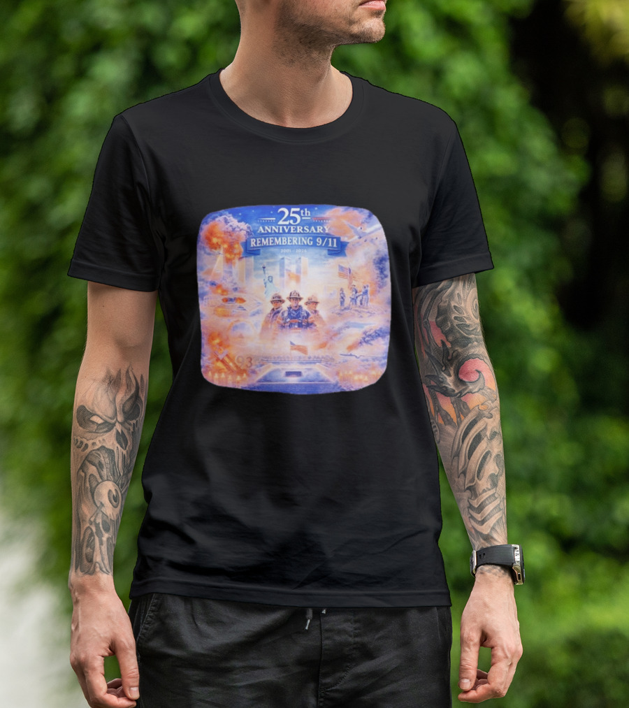 25th Anniversary Remembering 9/11 Memorial 2001 2026 Never Forget America T-Shirt