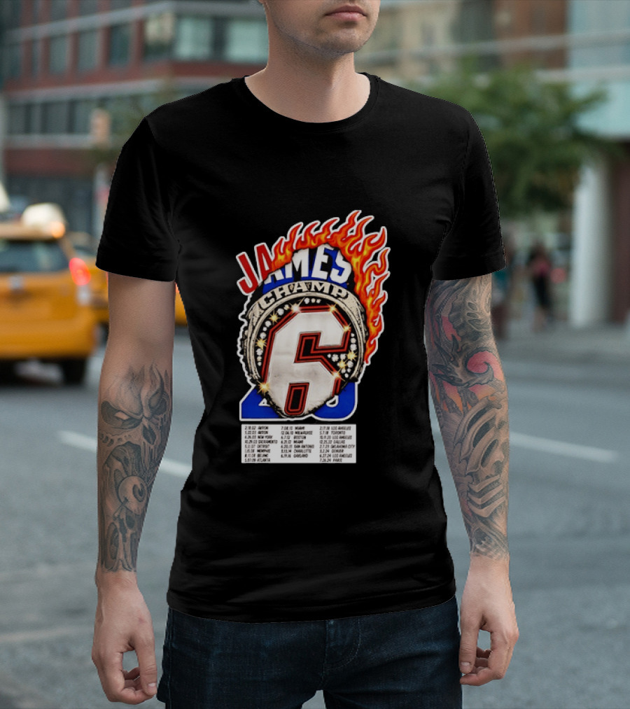 LeBron James Champ 6 Milestone Dates Cleveland Miami Los Angeles 2012 2013 2016 2020 T-Shirt