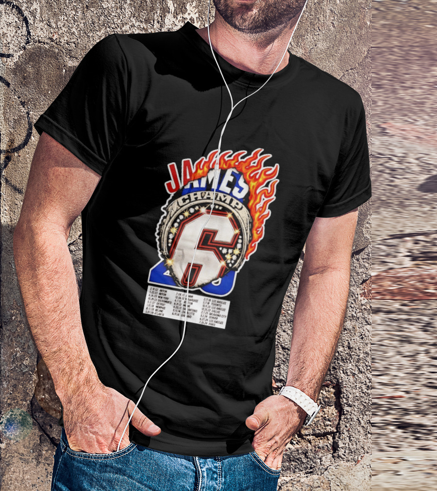 LeBron James Champ 6 Milestone Dates Cleveland Miami Los Angeles 2012 2013 2016 2020 T-Shirt