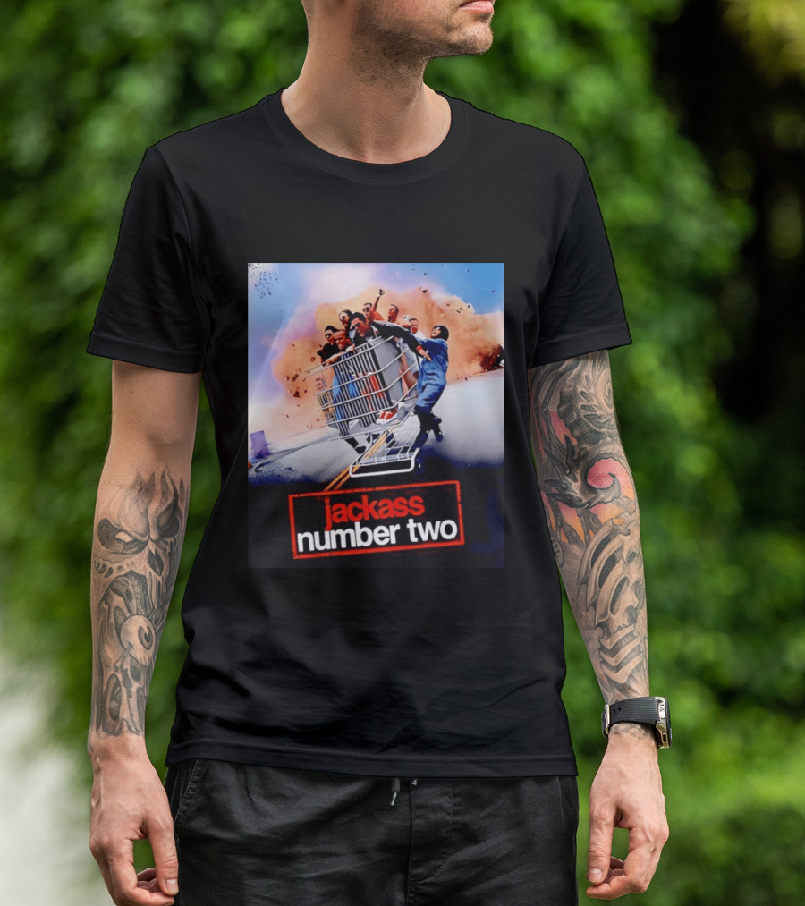 Jackass Number Two Movie Cast In Shopping Cart Action Scene Explosion T-Shirt