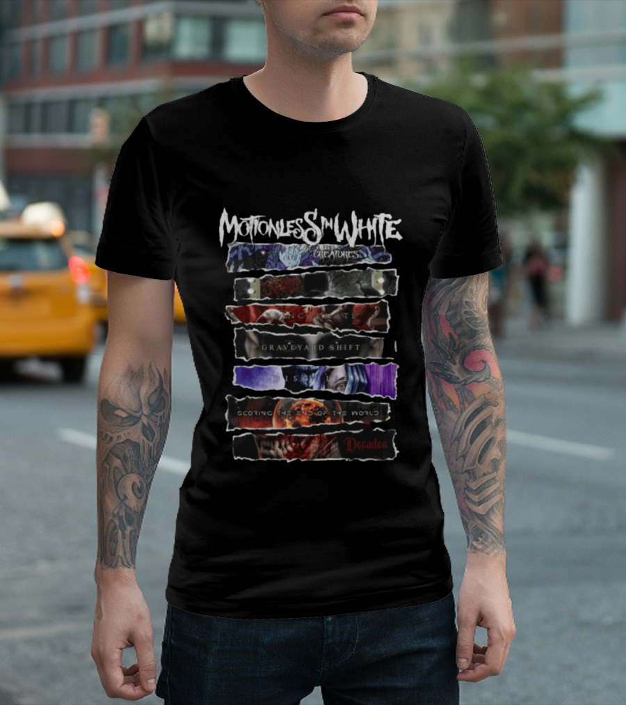 Motionless In White Creatures Infamous Reincarnate Graveyard Shift Disguise Scoring The End Of The World Decades T-Shirt