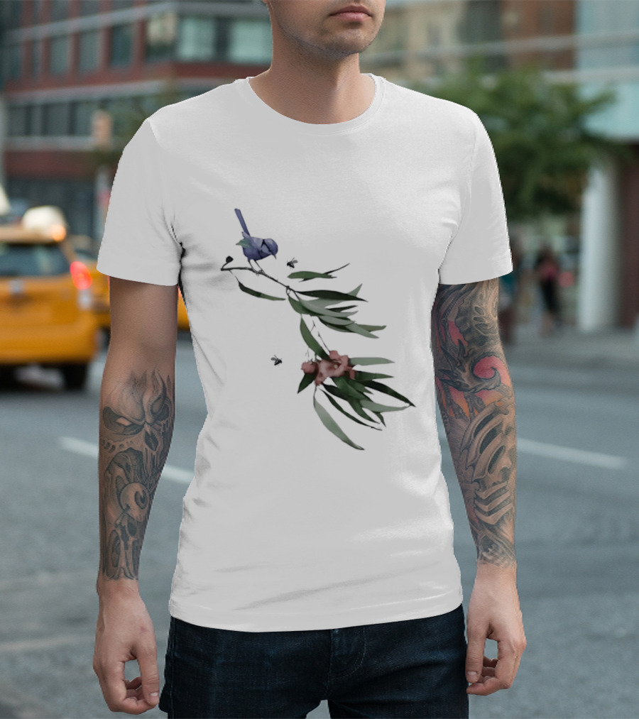 Blue Wren On Eucalyptus Branch With Red Blossoms Bird T-Shirt