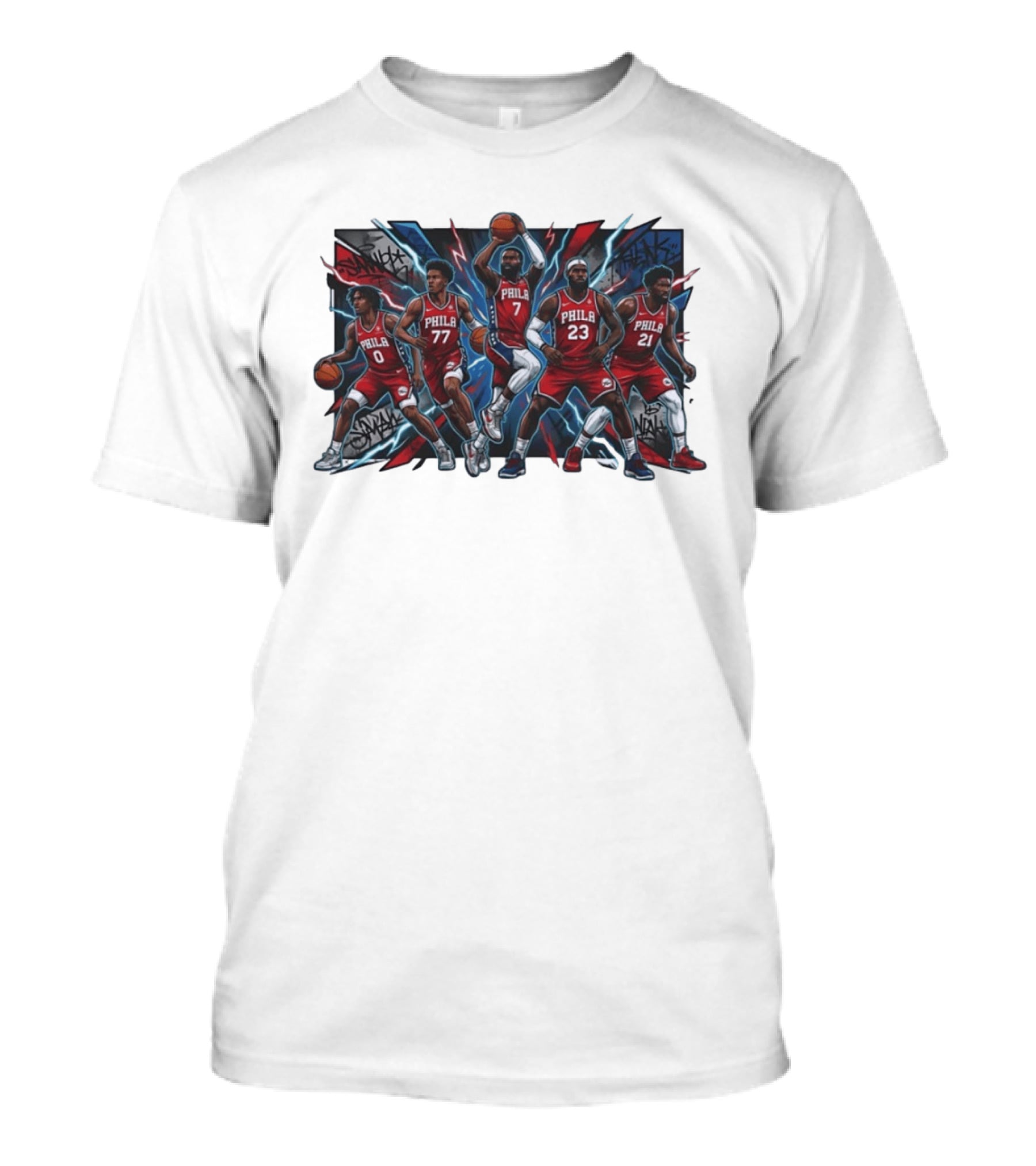 Philadelphia 76ers Players 0 77 7 23 21 Phila Red Jersey Team Slam Dunk Street T-Shirt