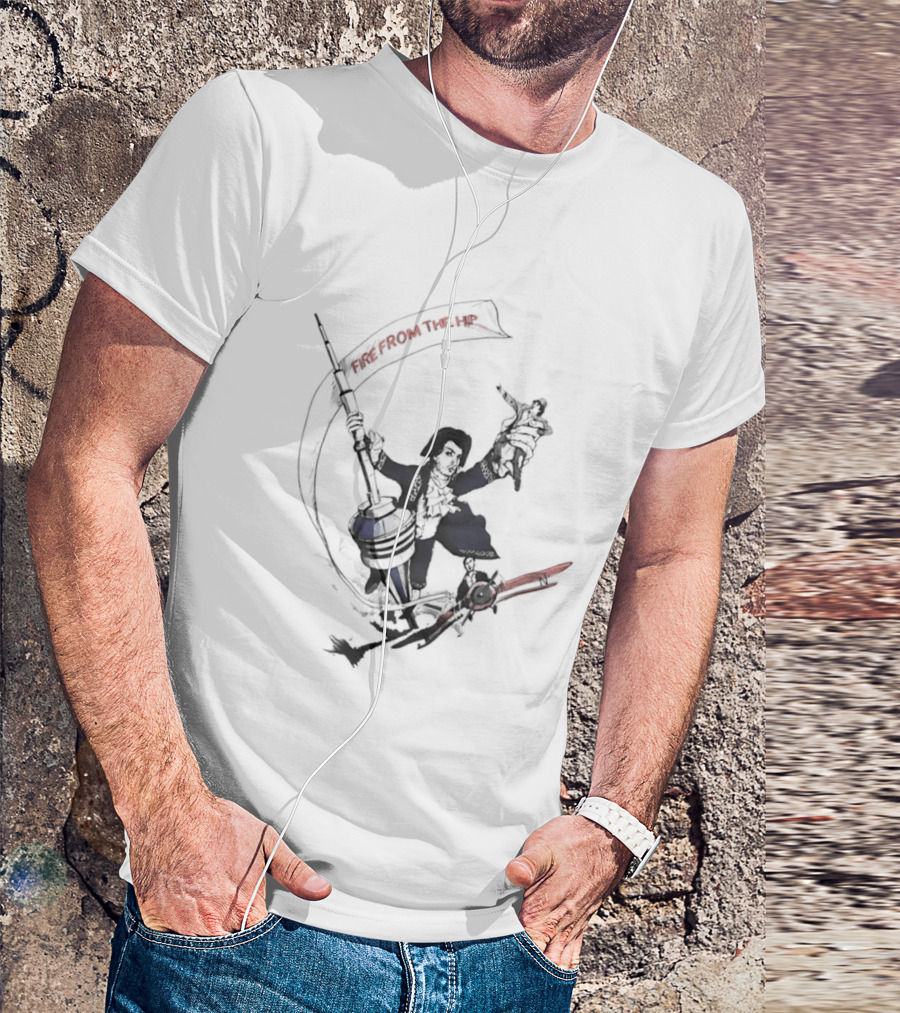 Fire From The Hip Surrealist Surreal Gun Wielding Figure Banner T-Shirt