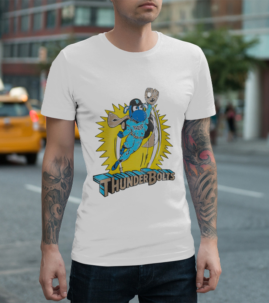 ThunderBolts Superhero Mascot Baseball Catcher T-Shirt