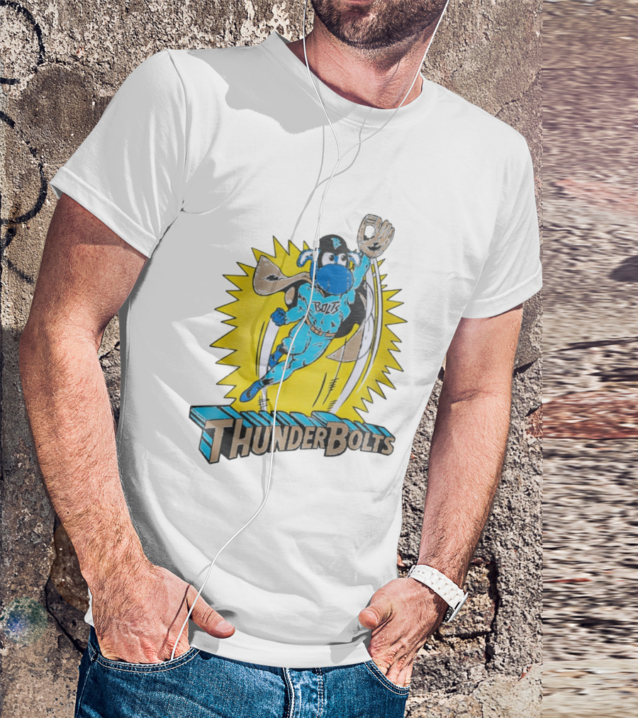 ThunderBolts Superhero Mascot Baseball Catcher T-Shirt