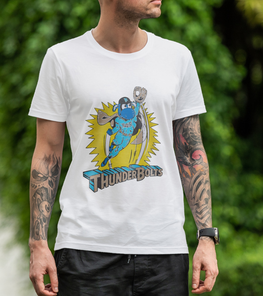 ThunderBolts Superhero Mascot Baseball Catcher T-Shirt