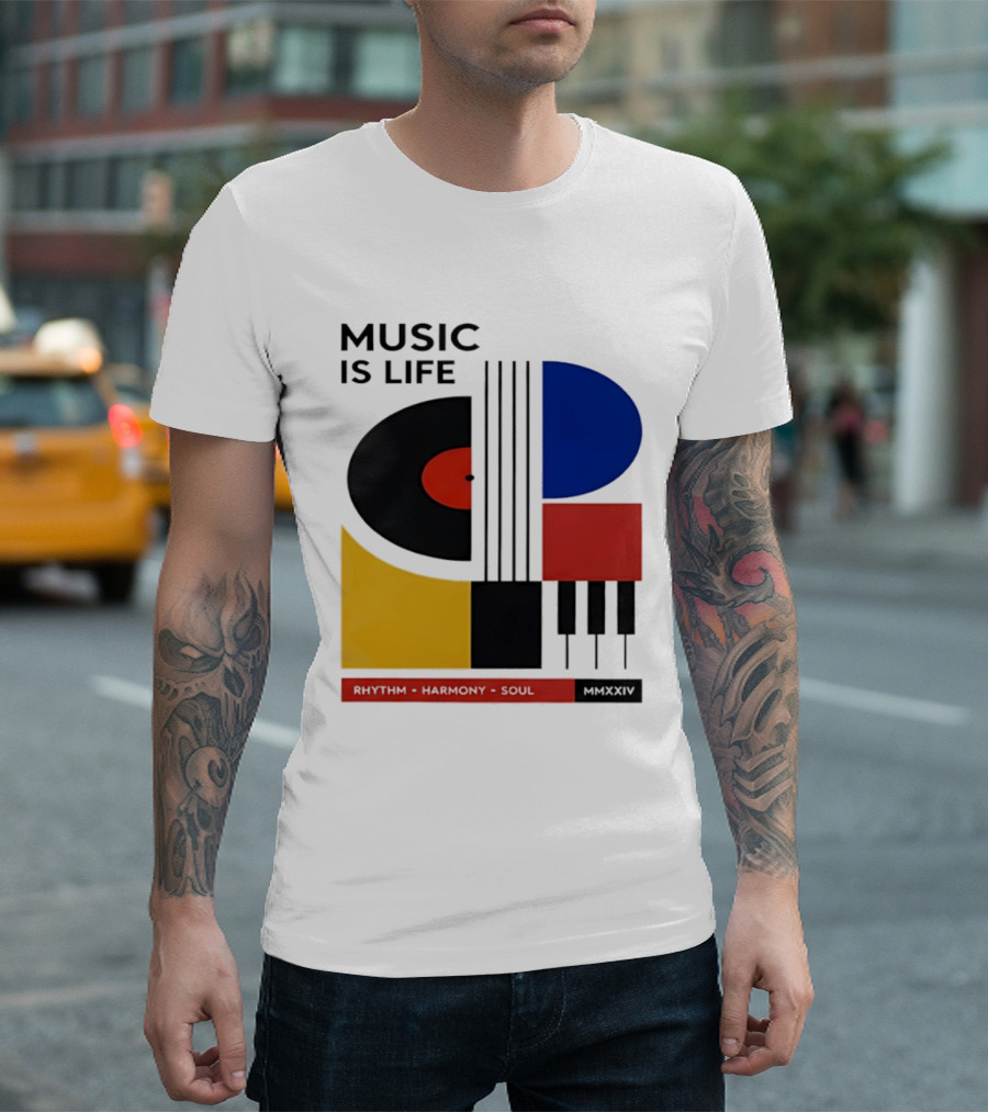 Music Is Life MMXXIV Rhythm Harmony Soul Vinyl Piano Abstract T-Shirt