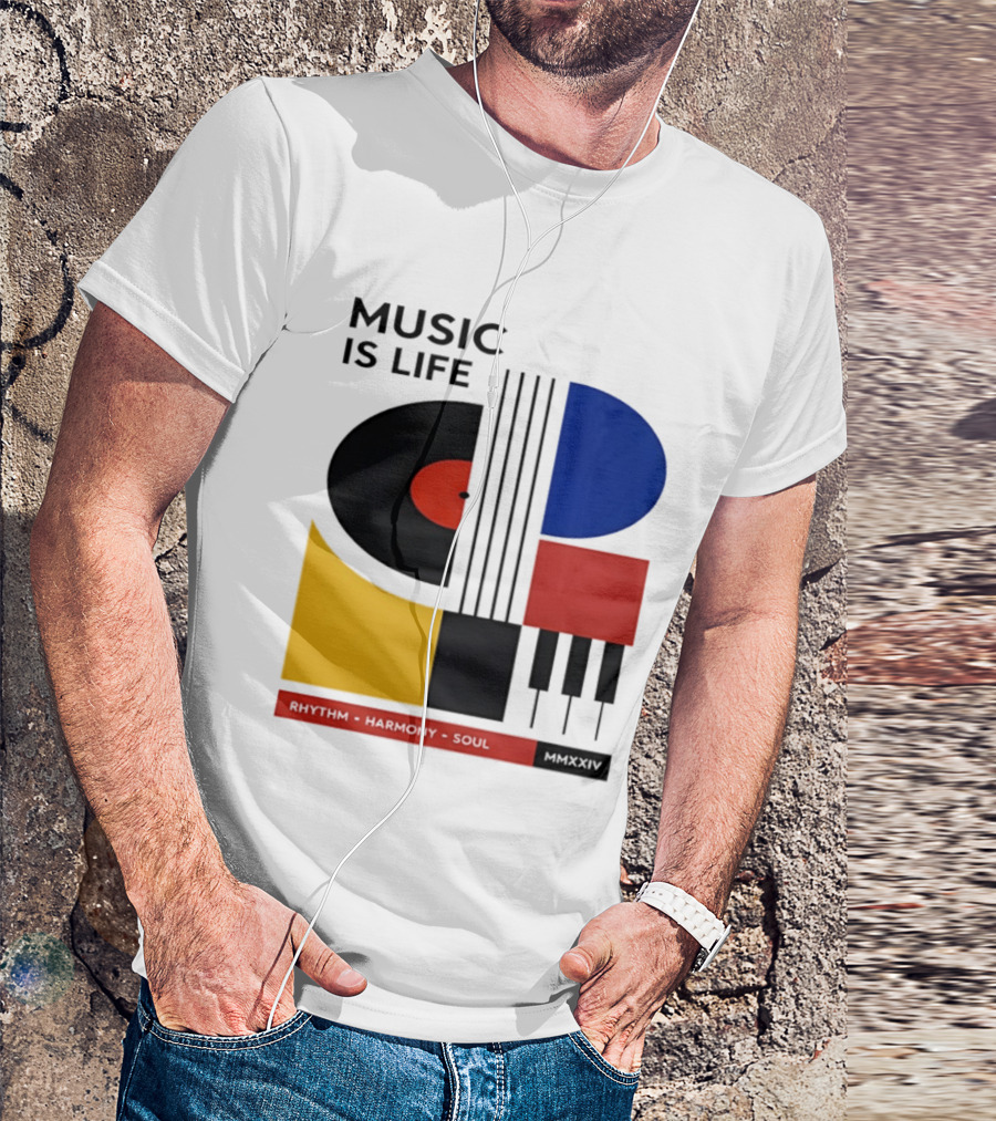 Music Is Life MMXXIV Rhythm Harmony Soul Vinyl Piano Abstract T-Shirt