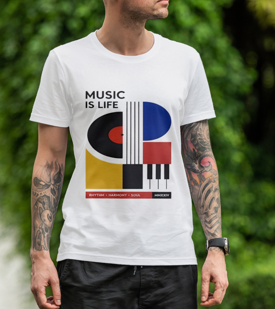 Music Is Life MMXXIV Rhythm Harmony Soul Vinyl Piano Abstract T-Shirt