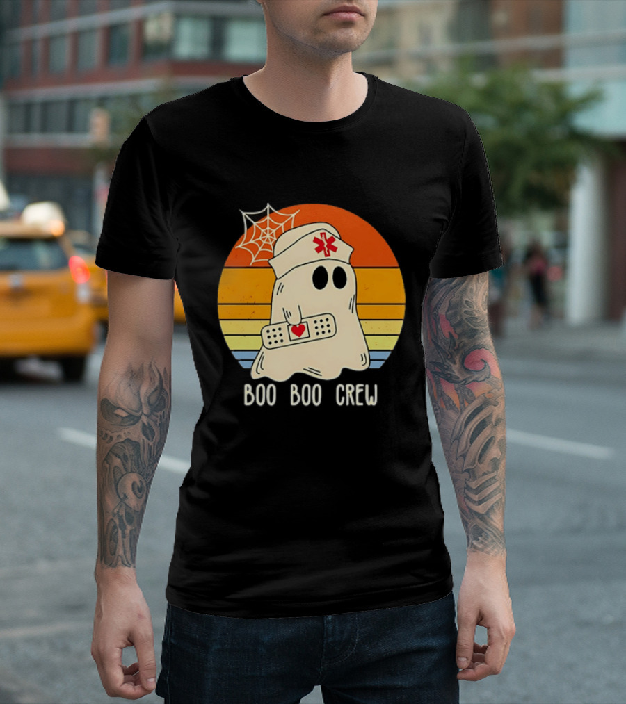 Boo Boo Crew Ghost Nurse Halloween Bandage Heart Spiderweb T-Shirt