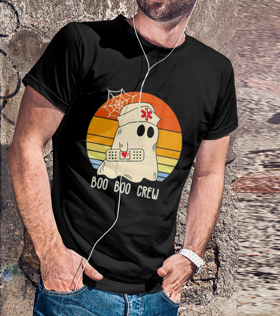Boo Boo Crew Ghost Nurse Halloween Bandage Heart Spiderweb T-Shirt