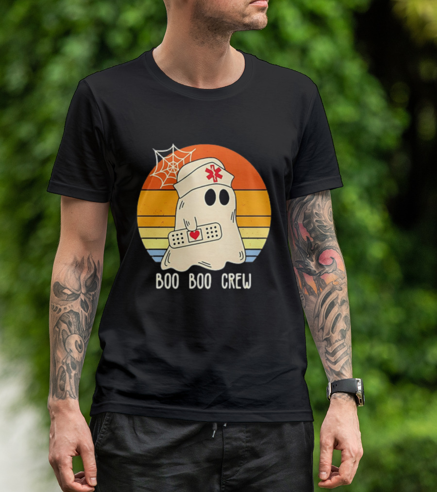 Boo Boo Crew Ghost Nurse Halloween Bandage Heart Spiderweb T-Shirt