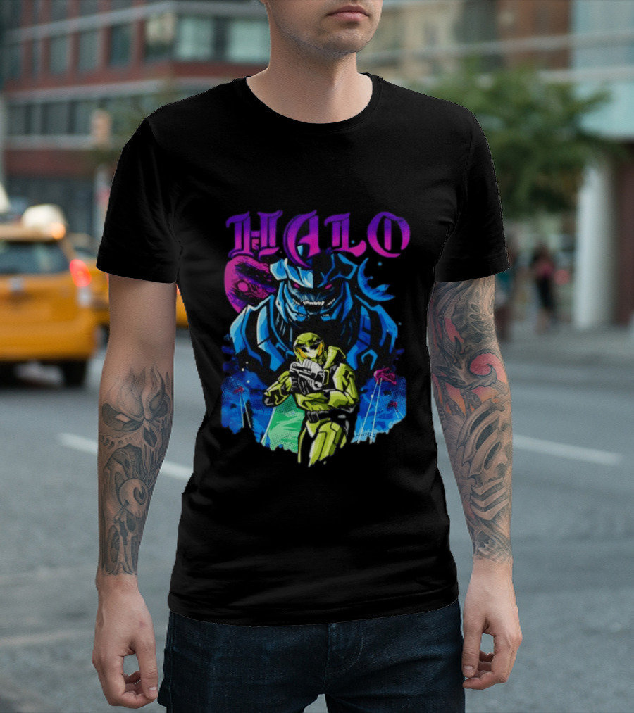 Halo Master Chief Arbiter Video Game Battle Scene T-Shirt