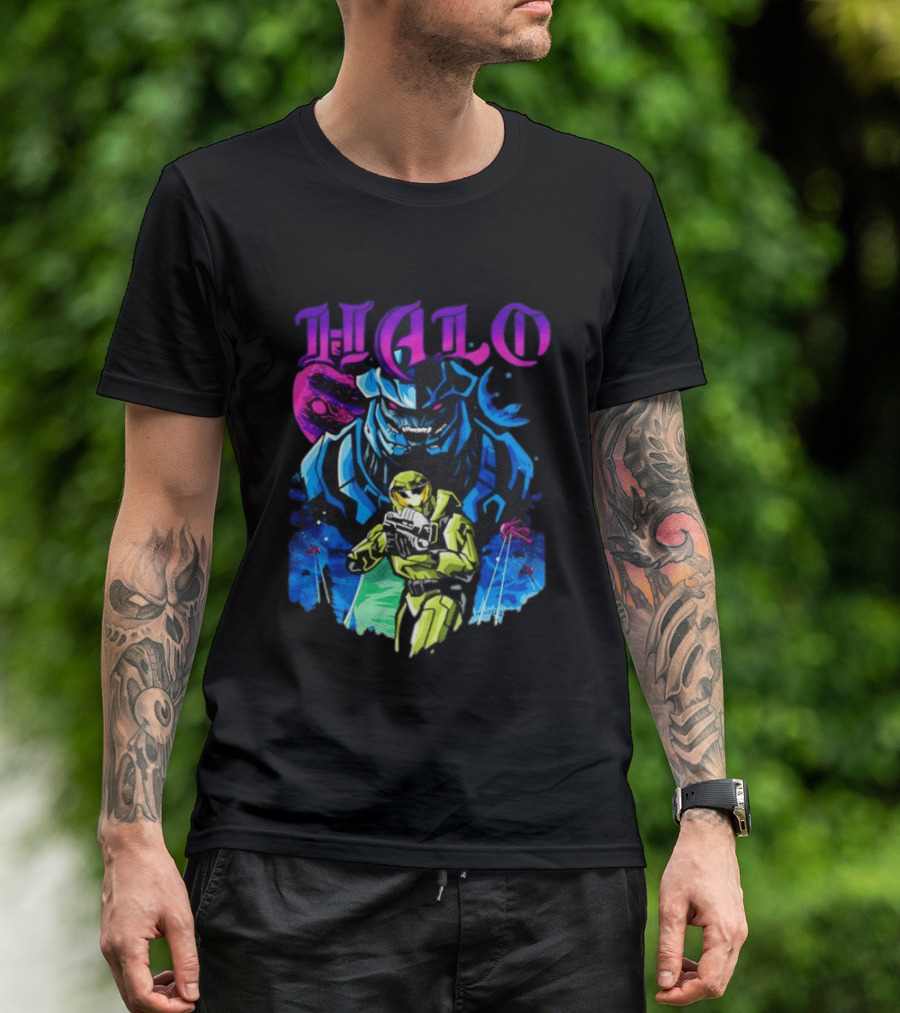 Halo Master Chief Arbiter Video Game Battle Scene T-Shirt
